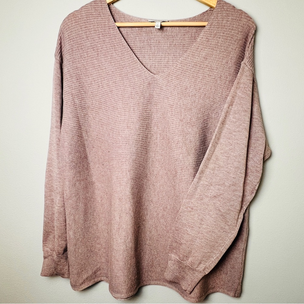 Ella Moss Ribbed Knit Sweater Top Dusty Pink Mauve Stretch Large Women’s v-neck